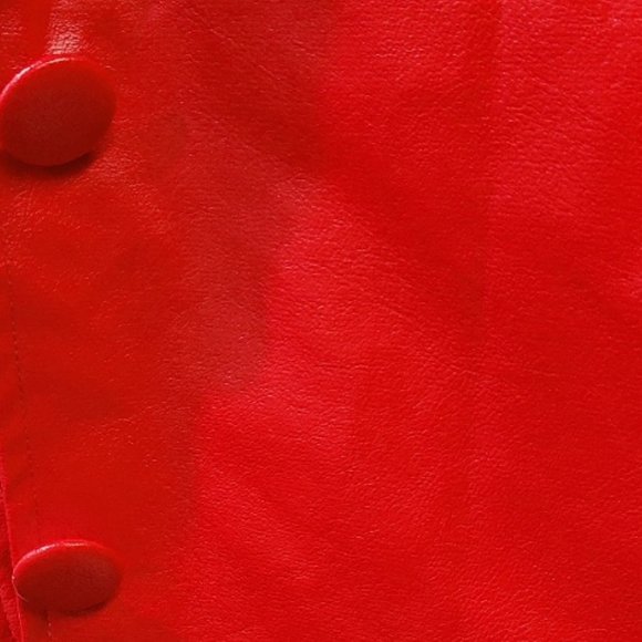 💥SHOWSTOPPER💥Leather Coat with Oversized Fur Collar in Shiny Scarlet Red - Picture 11 of 16